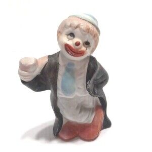 Hobo Clown Ceramic Figure Holding Pipe Legs Crossed Big Smile Vtg. Happy